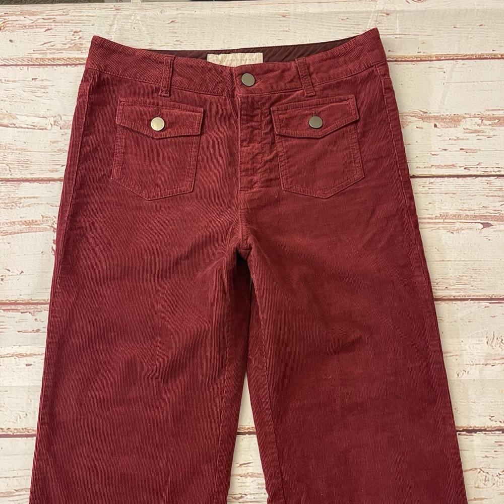 Stella McCartney Burgundy Corduroy Flare Pants Made‎ In Italy Size 28 Inseam 35" - Picture 2 of 14
